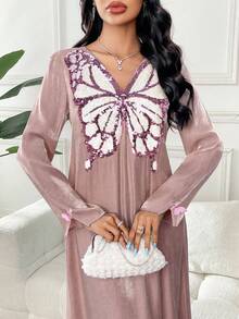 Yasmyna 女士土耳其长裙和阿拉伯传统长袍 - 粉色 - 查看 3