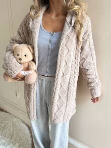 SHEIN Teen Girl Textured Fleece Hooded Zip-Up Jacket Hooded Cardigan Sweater Teddy Cardigan Fuzzy Cardigan Sherpa Cardigan Plush Cardigan Fall Winter