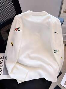 Resyla T-shirt décontracté à col rond avec broderie florale pour grandes tailles