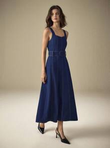 Selenza Women's Casual Sleeveless Denim Dress, Suitable For Commuting In Summer - Blue - View 5