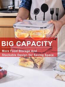 SHEIN 8 件多尺寸透明食品储存容器，带密封盖 - 适用于水果、蔬菜、意大利面等 - 可微波加热、可重复使用的聚丙烯厨房储存工具、厨房储存 | 时尚储存设计 | 可微波加热容器、学校用品 - 無色 - 查看 4