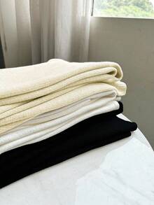 Franclia 全新女式高腰抽绳休闲直筒阔腿裤，保暖内衬厚针织长裤 - 香檳色 - 查看 7