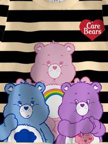 SHEIN X Care Bears 年轻女孩卡通条纹卫衣 - 白色 - 查看 3