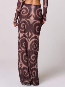 MUSERA تنورة ماكسي مستقيمة الخصر منخفضة مع طباعة زهرية جرافيكية، مناسبة لحضور حفلات الزفاف والأعياد وأيام الصيف والشاطئ والسباحة والأناقة والجمال والطراز البوهيمي والأيبيزي وحفلات المساء والعطلات الشتوية - بني - مشاهدة 4