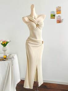 Soleia 女士优雅度假裹身开衩连衣裙，夏季 - 白色 - 查看 4