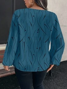 SHEIN Clasi Chemise à manches longues décontractée à motifs de pois et de rayures, convenant à l'automne, grande taille