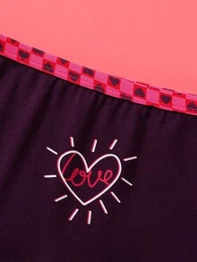 5件装 女童/学生 心形和棋盘格印花 舒适棉质内裤 - 彩色 - 查看 4