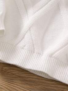 幼儿男童圆领长袖条纹菱形图案套头休闲毛衣 - 白色 - 查看 5