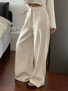 Livesso Damen Loose Lässig Weiße Jeans, Herbst/Winter Neuankömmling