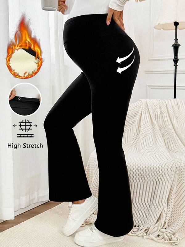 SHEIN Maternity Solid Color Adjustable Waist Flare Leggings