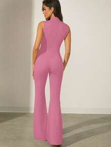 Denimoi Mono ajustado con cremallera de unicolor para mujer - Rosa - Ver 3