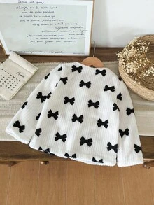 SHEIN 女婴时尚百搭蝴蝶结装饰毛绒夹克，适合秋冬季日常穿着 - 彩色 - 查看 2