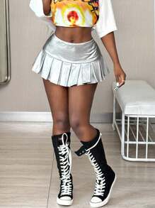 Coolane Women's All-Season Concert Rave Festival Going Out Y2K Glitter Silvery Mini Skirt