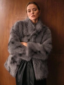 MOTF PREMIUM STANDER COLLAR FAUX FUR COAT, FALL WINTER - Grey - View 6