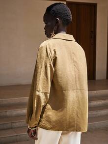 Lumivelle 女式简约宽松休闲仿麂皮长袖薄款夹克 - 黃色 - 查看 2