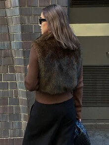 DAZY Women's Casual Loose Fit Short Fluffy Jacket, Elegant Minimalist Fashion Outerwear For Commuting, Autumn/Winter Women Coats - Brown - View 6