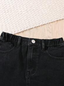 Sparklyn Tween Girl Y2K 可爱粉色休闲做旧短款夹克和松紧腰牛仔迷你裙两件套 - 深灰色 - 查看 4