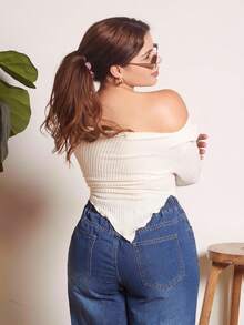 Lupita Cardoza Y2K Grunge 不对称领口莴苣边 T 恤 - 米色 - 查看 2