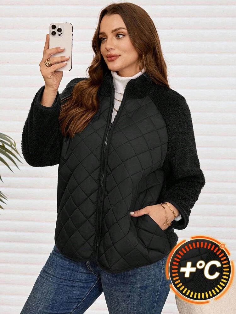 Plus Size Women's Solid Color Raglan Sleeve Zip-Up Casual Winter Jacket Winter Clothes For Women  Fall Clothes For Women