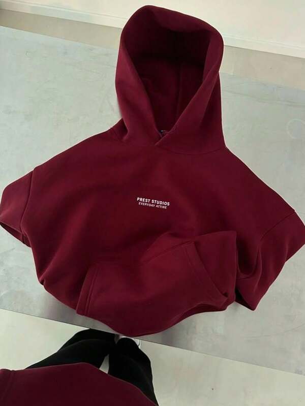 SHEIN بلوزة هودي كاجوال مطبوع عليها حروف مبطنة بالحرارة، خريف/شتاء، مقاس كبير