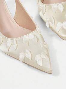 CUCCOO HITCHD Champagne Pointed Toe Bowknot Kitten Heel Elegant Sweet Romantic Women's High Heel Pumps, Suitable For Formal Occasions, Weddings, Parties, Dates, And Holiday Seasons - Apricot - View 12