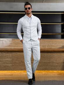 Manfinity Bizformal Áo vest nam công sở ôm vừa vặn họa tiết răng sói, thích hợp mặc đi làm hàng ngày, đi làm, dự tiệc và dạ tiệc. Món quà tuyệt vời cho bạn trai hoặc chồng. - trắng - Xem 4