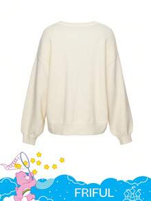 FRIFUL SHEIN X Care Bears 女士圆领字母刺绣撞色印花宽松加厚羊毛衫 - 米色 - 查看 14