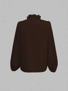 EMERY ROSE Women's Solid Color Ruffle Pleated Long Sleeve Blouse Fall Cloth For Women - Coffee Brown - View 2