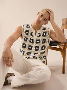 SWAVVY 男士针织时尚休闲宽松无袖毛衣，适合秋冬 - 彩色 - 查看 1