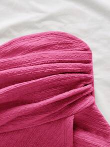 Firerie 女士优雅浪漫时尚通勤性感优雅褶皱抹胸上衣，适合派对、海滩度假、返校季、浪漫约会、婚礼季、生日、复活节、春夏、度假等场合。 - 玫紅色 - 查看 3