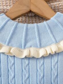 Souflis Souflis 女婴甜美针织连衣裙 - 荷叶边领，长袖，百搭公主风，适合秋冬季幼儿女婴连衣裙 女婴针织连衣裙 女婴毛衣连衣裙 女婴冬季连衣裙 女婴蓝色连衣裙 - 藍色 - 查看 6