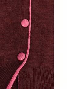 Franclia Áo khoác len cổ tròn dáng rộng Colorblock lấy cảm hứng từ Blogger, phong cách Châu Âu và Mỹ - Màu Đỏ Sâu - Xem 4