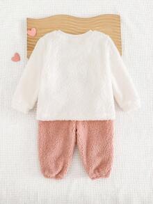 Cozy Pixies 2 pezzi Set di top a girocollo a maniche lunghe e pantaloni alla caviglia con fodera in pile e motivo a cuori per bambina