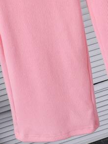 女童彼得潘领荷叶边长袖运动衫和松紧腰裤休闲校园淑女装 - 粉色 - 查看 8