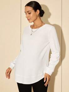 MaterniWear Casual, Homewear, Party, Maternity Loose Fit Long Sleeve Top, Spring/Autumn  Women's Sweatshirts  White Top - White - View 3