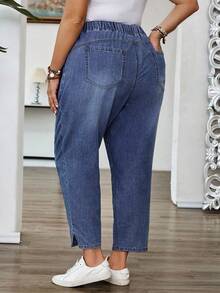 EMERY ROSE Plus Size Women Elastic Waist Pockets Casual Loose Tapered Jeans