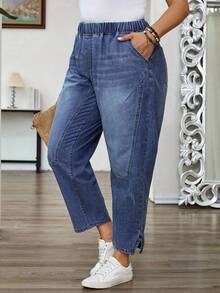 EMERY ROSE Plus Size Women Elastic Waist Pockets Casual Loose Tapered Jeans