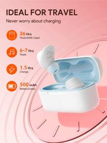 JMMO 无线耳机入耳式 5.3 触控 IPX4 防水，配备 10 毫米驱动器和 USB-C 充电端口，游戏耳机，节日礼物圣诞礼物，秋冬假期露营必备品，度假配件，露营用品 500mAh 电池盒 - 白色 - 查看 5