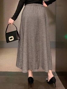 DAZY Falda plisada de línea A de estilo casual con estampado de pata de gallo para mujer, otoño