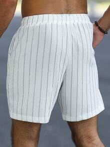 VENTUSAIL Men's Striped Drawstring Waist Pocket Loose Casual Shorts - White - View 2