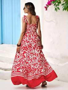 Vivid Eden Vestido largo casual de mujer con cordones y estampado - Rojo - View 2