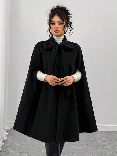 Elenzga Plus Size Elegant Bow Collar Cape Poncho Cloak Winter Fall Autumn