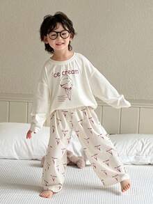 DAZY 2pcs Kids Boys Casual Long Sleeve Top And Pants Set, Fall Outfit