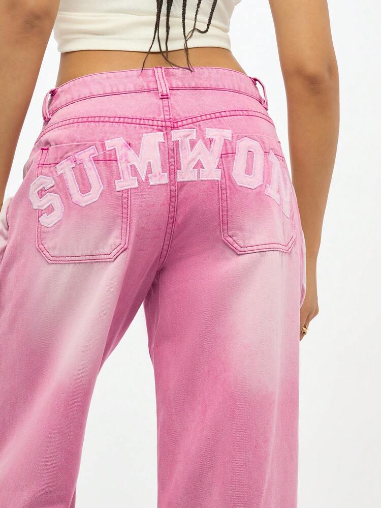 SUMWON WOMEN Pink Denim Palazzo Jeans With Turn Up Cuffs