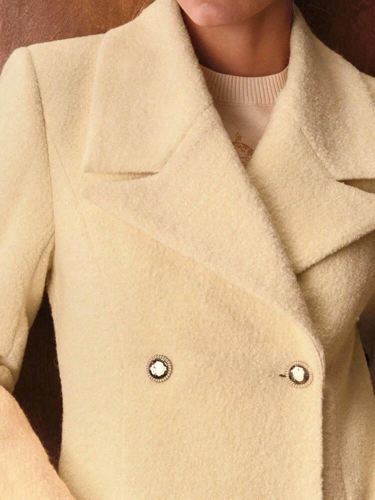 ELEGANT COMMUTER WARM LARGE LAPEL DOUBLE-BREASTED LONG OVERCOAT, AUTUMN/WINTER