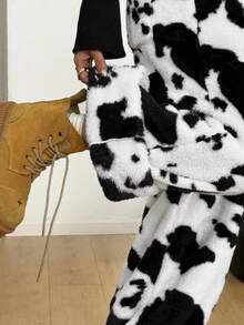 Coolane Women's Fall/Winter Streetwear Going Out Streetwear Vintage Back To School Cow Print Graphics Black And White Straight Pants