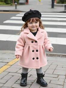 SHEIN Baby Girl Cute Casual Versatile Hooded Thickened Plush Coat Suitable For Autumn And Winter Daily Wear - Pink - View 1