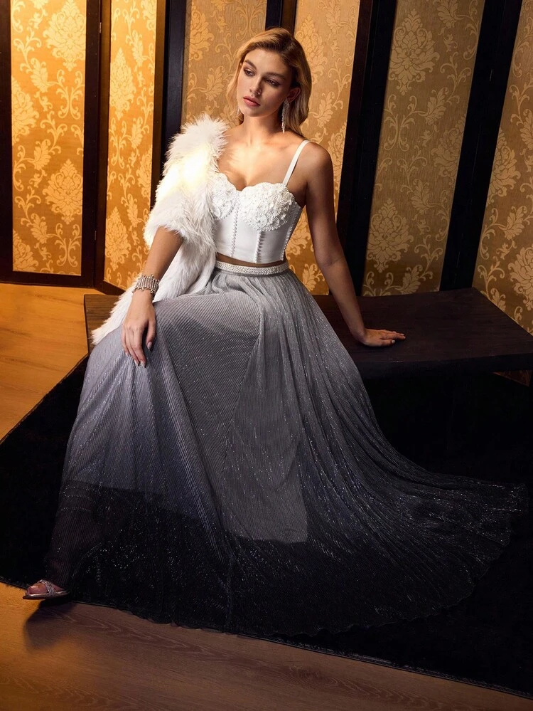 OMBRE PLISSE FLOWY SKIRT