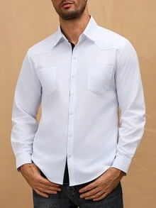 Manfinity Nomadique 男士休闲通勤拼色长袖衬衫