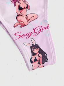 ROMWE Anime 动漫风软杯系带文胸内裤两件套（女士款） - 彩色 - 查看 5